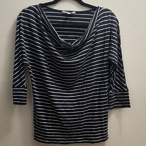 GAP Striped Navy & White Cowl Neck Women's 3/4 Sleeve Casual Comfy Top. Sz Small